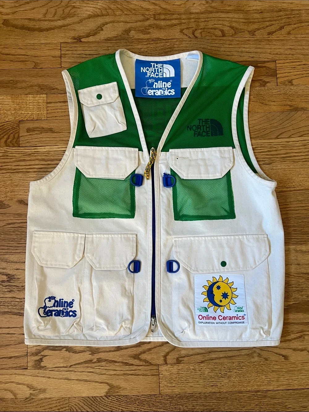 The North Face Cream and Green Mesh Utility Vest